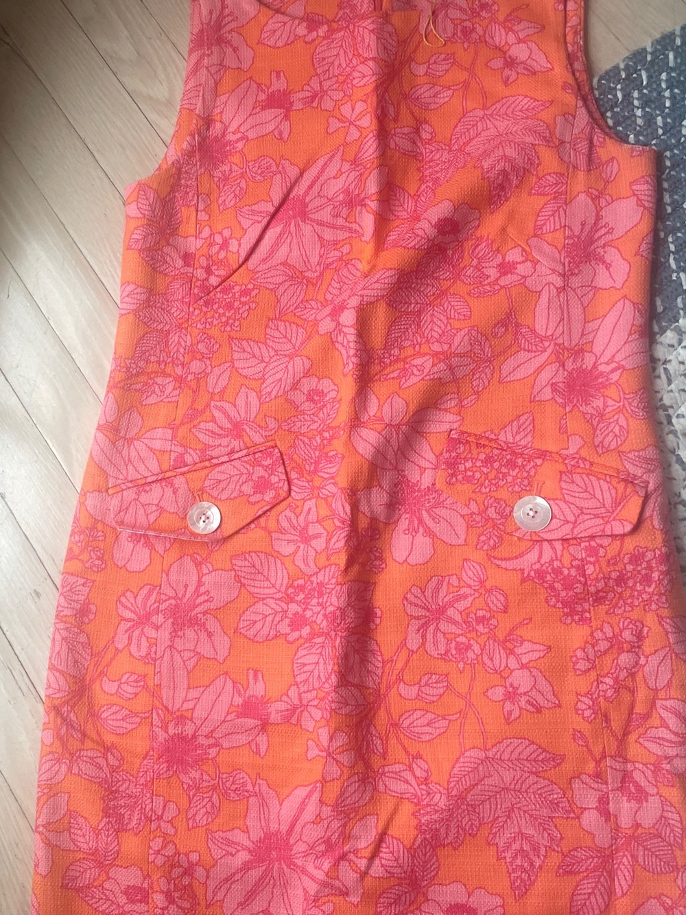Brooks Brothers Orange and Pink Floral Sleeveless Dress